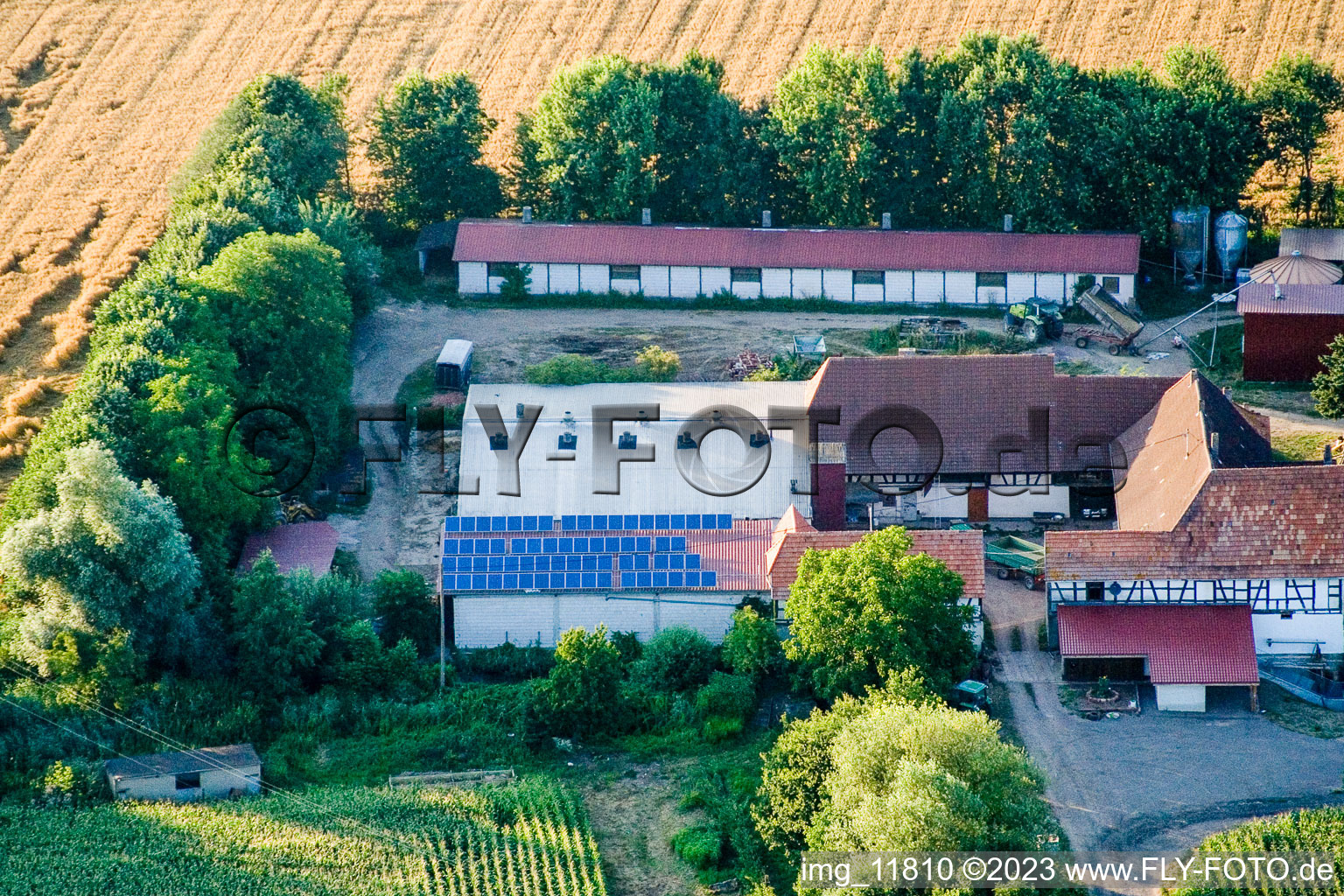 At Erlenbach, Leistenmühle in Kandel in the state Rhineland-Palatinate, Germany seen from a drone