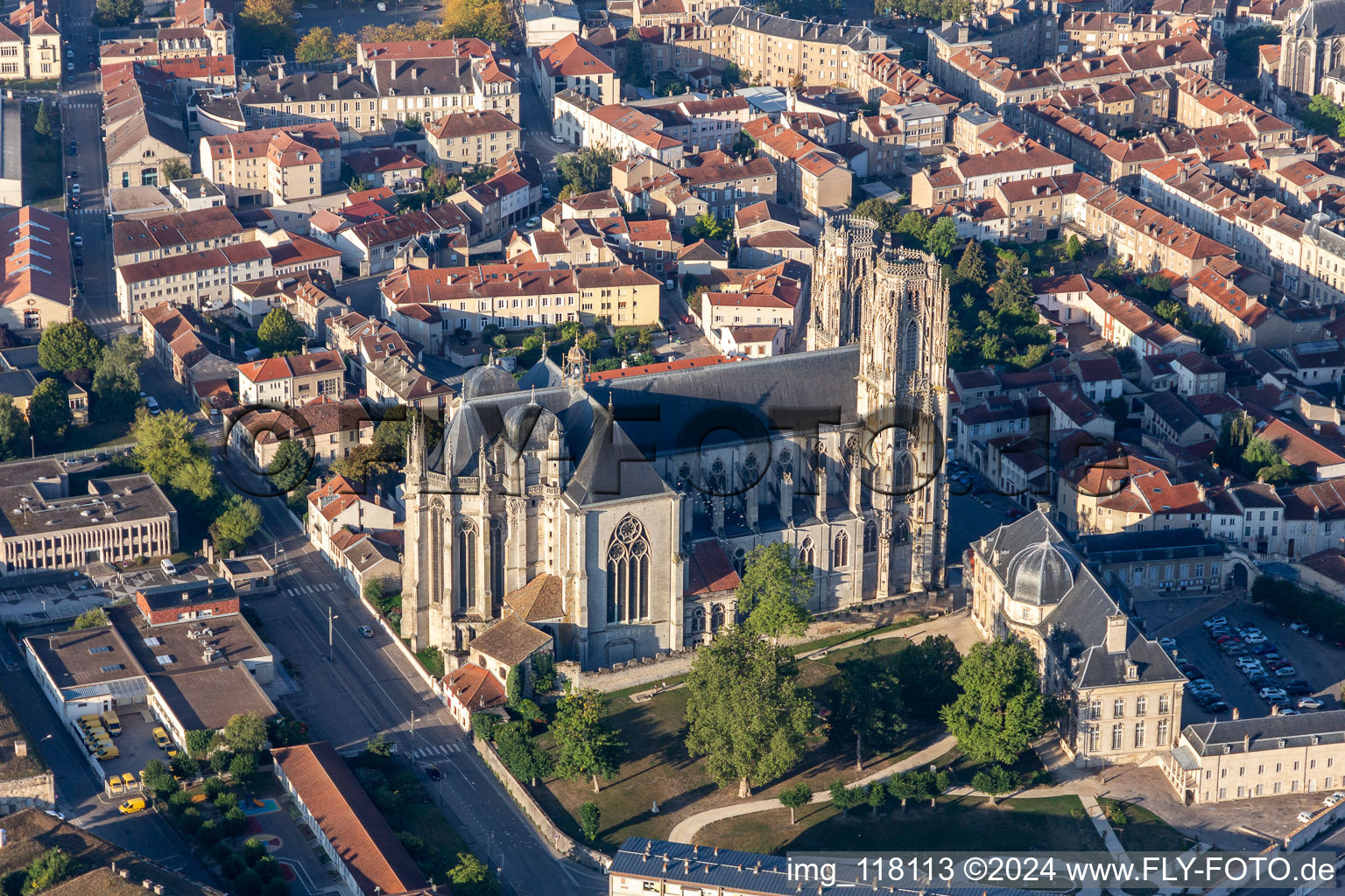 Aerial view of Church building of the cathedral of St. Stephen's in Toul in Grand Est, France