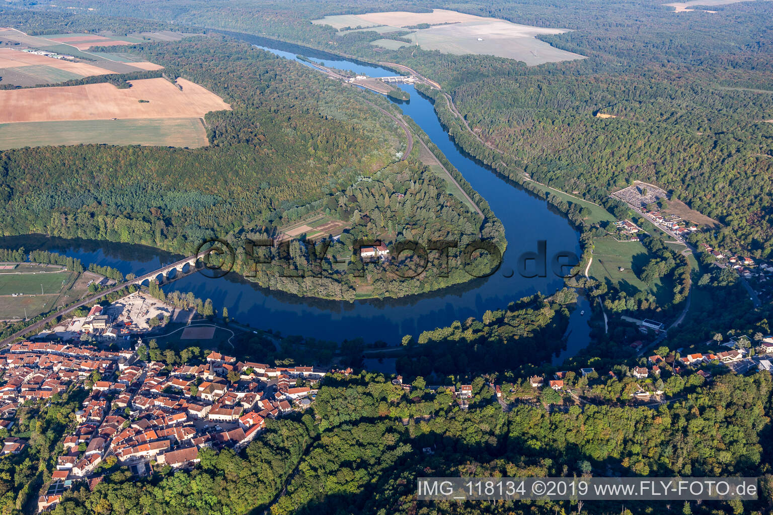 Aerial view of Moselknie, Domaine des Eaux Bleues in Pagny-la-Blanche-Côte in the state Meuse, France