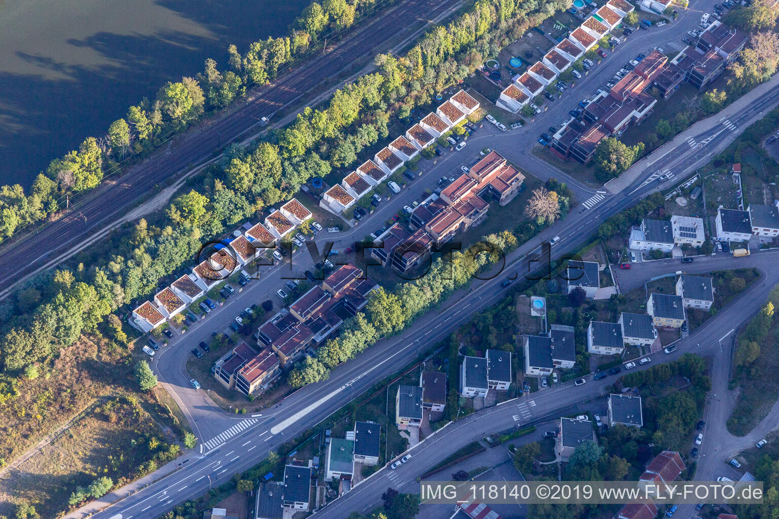 Housing development above the banks of the Moselle: Avenue Mozart in Liverdun in the state Meurthe et Moselle, France