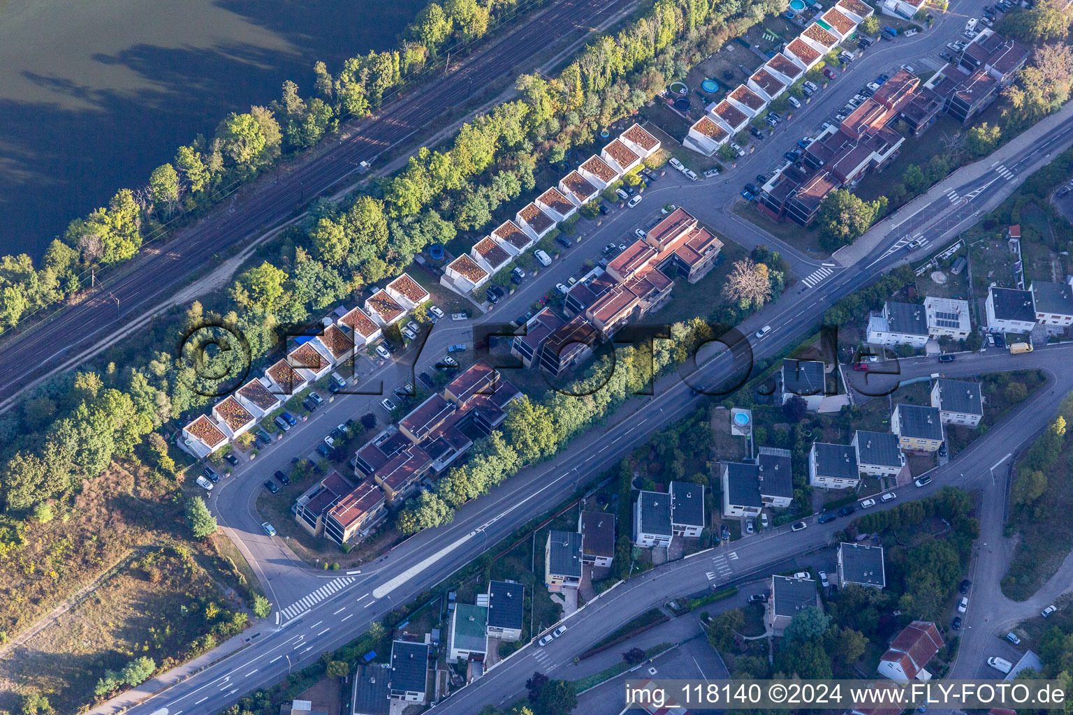 Housing development above the banks of the Moselle: Avenue Mozart in Liverdun in the state Meurthe et Moselle, France