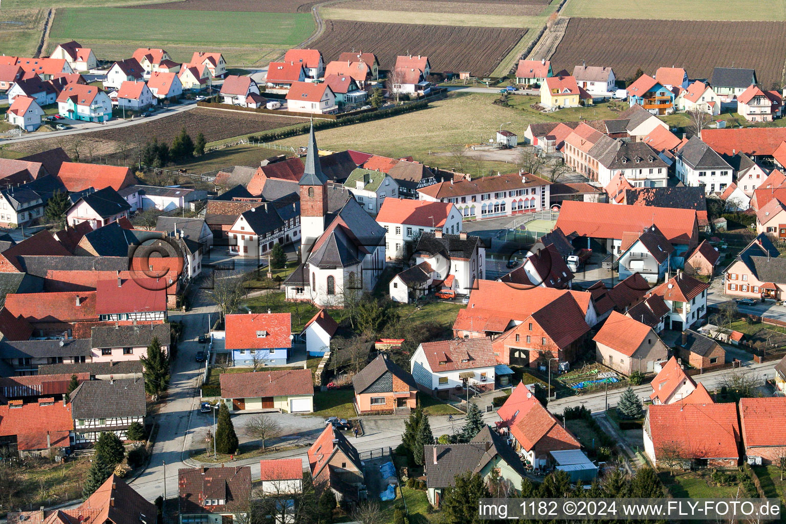 Niederlauterbach in the state Bas-Rhin, France from a drone