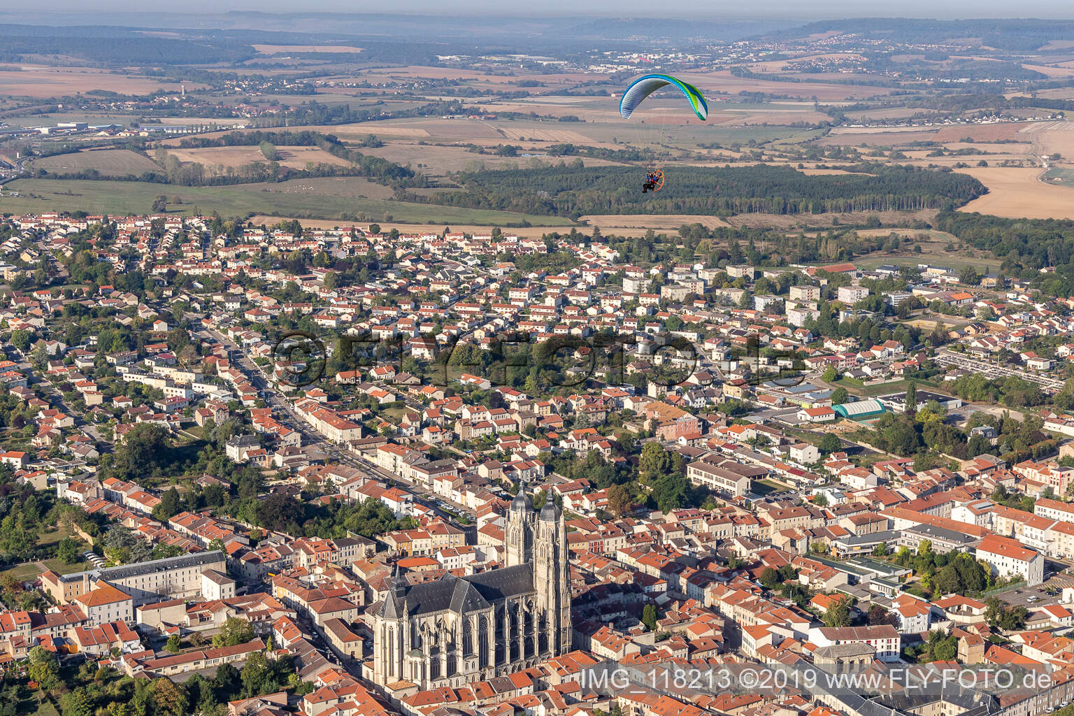 Aerial photograpy of Basilique de Saint-Nicolas-de-Port in Saint-Nicolas-de-Port in the state Meurthe et Moselle, France