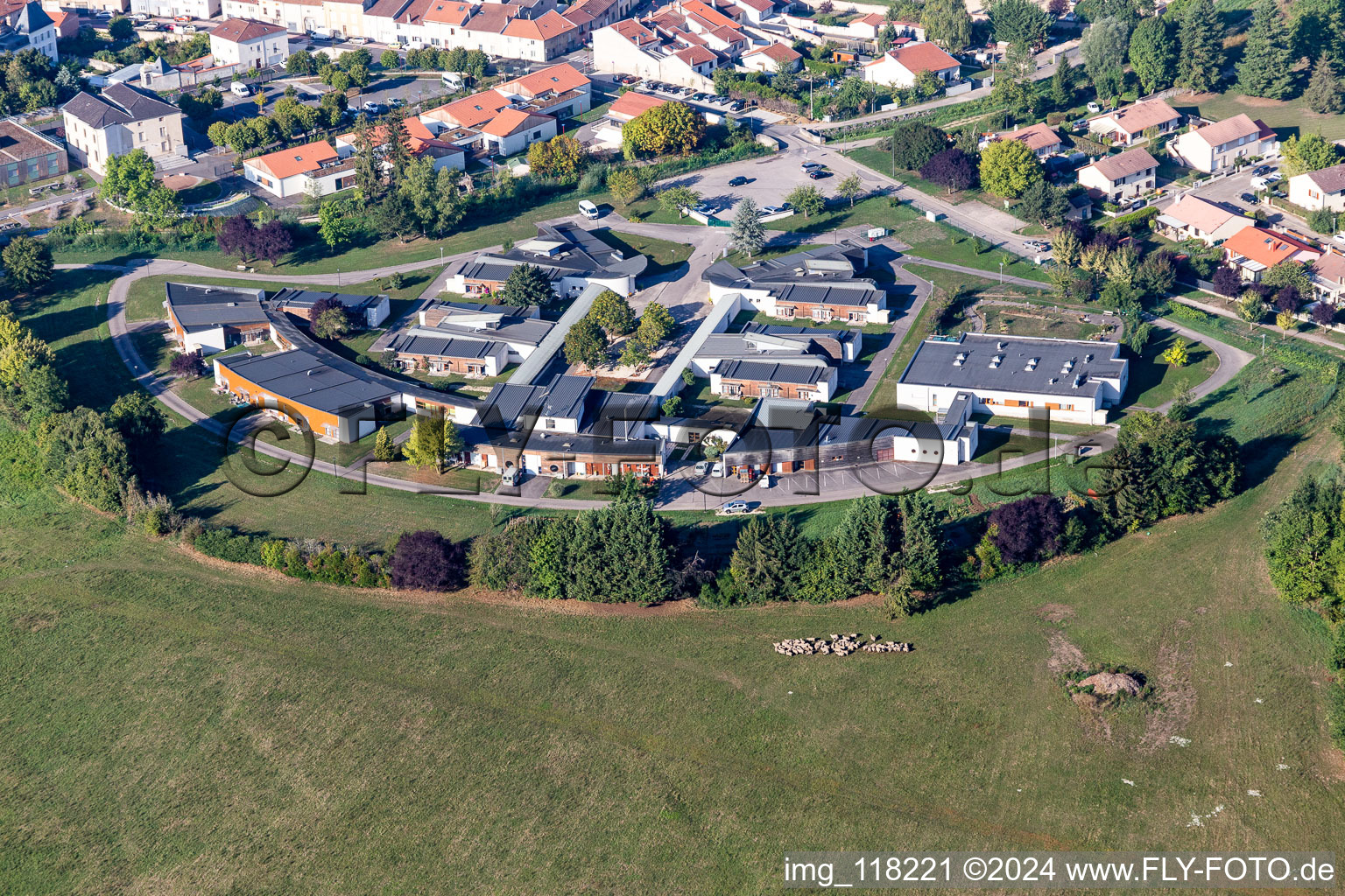 Building of the retirement center " Maison de Retraite Rosieres Aux Salines " on street Rue du Paquis des Toiles in Rosieres-aux-Salines in Grand Est, France