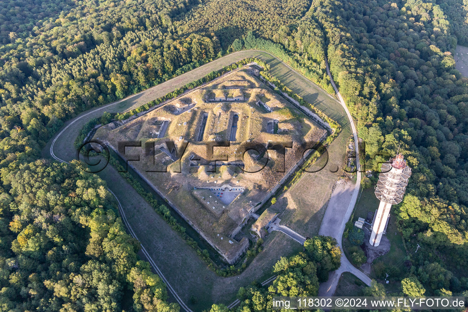 Aerial photograpy of Fragments of the fortress " Fort de Bourlemont " in Mont-les-Neufchateau in Grand Est, France