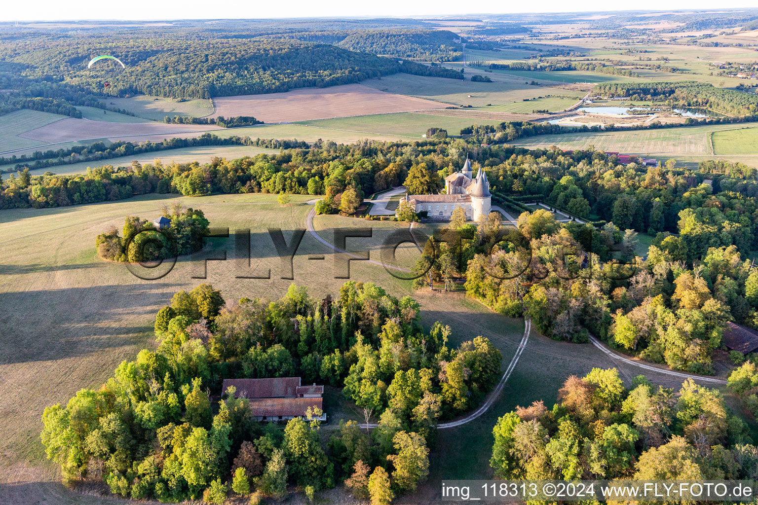 Aerial view of Chateau de Bourlémont in Frebécourt in the state Vosges, France