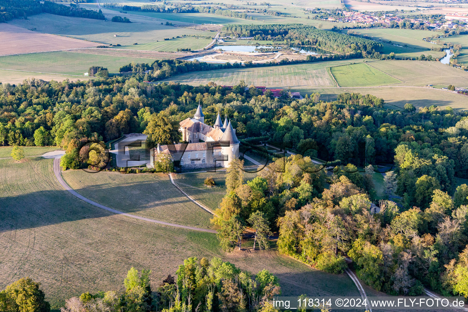 Aerial photograpy of Chateau de Bourlémont in Frebécourt in the state Vosges, France