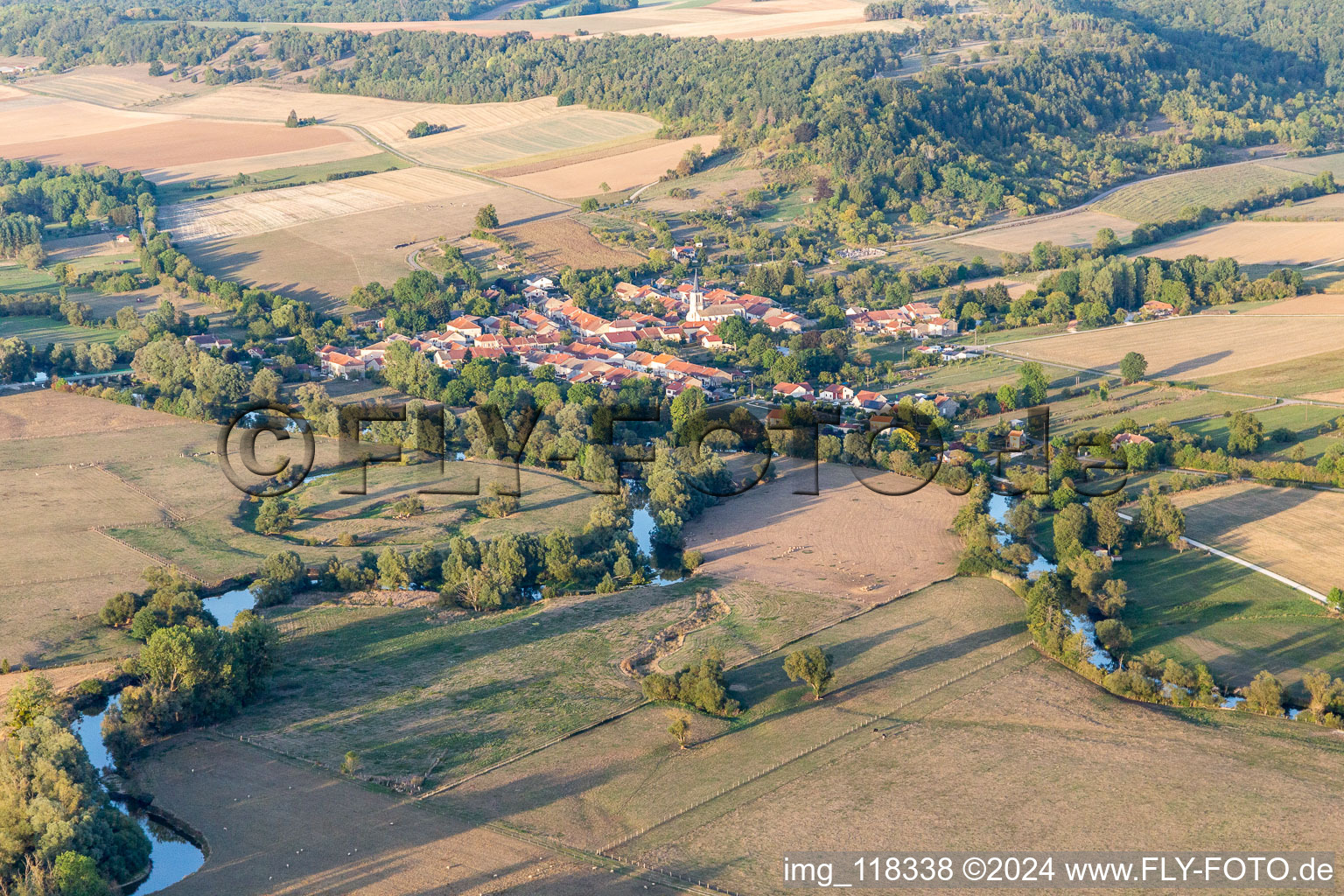 Aerial view of Maxey-sur-Meuse in the state Vosges, France