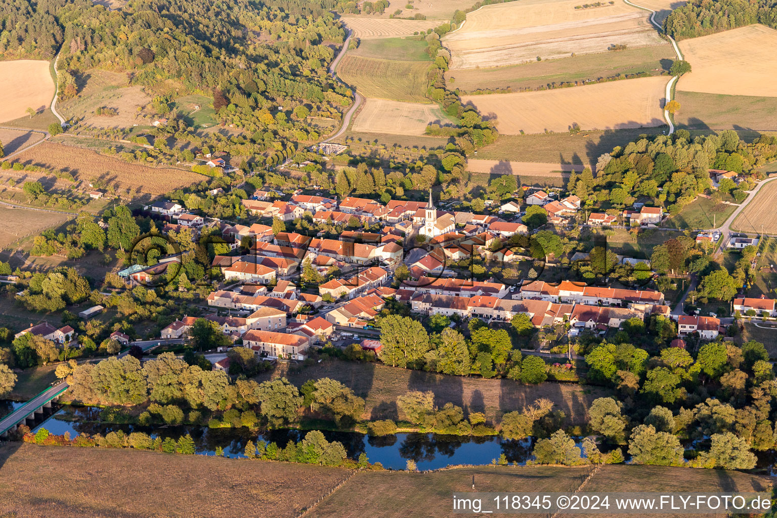 Village on the river bank areas of Maas in Maxey-sur-Meuse in Grand Est, France