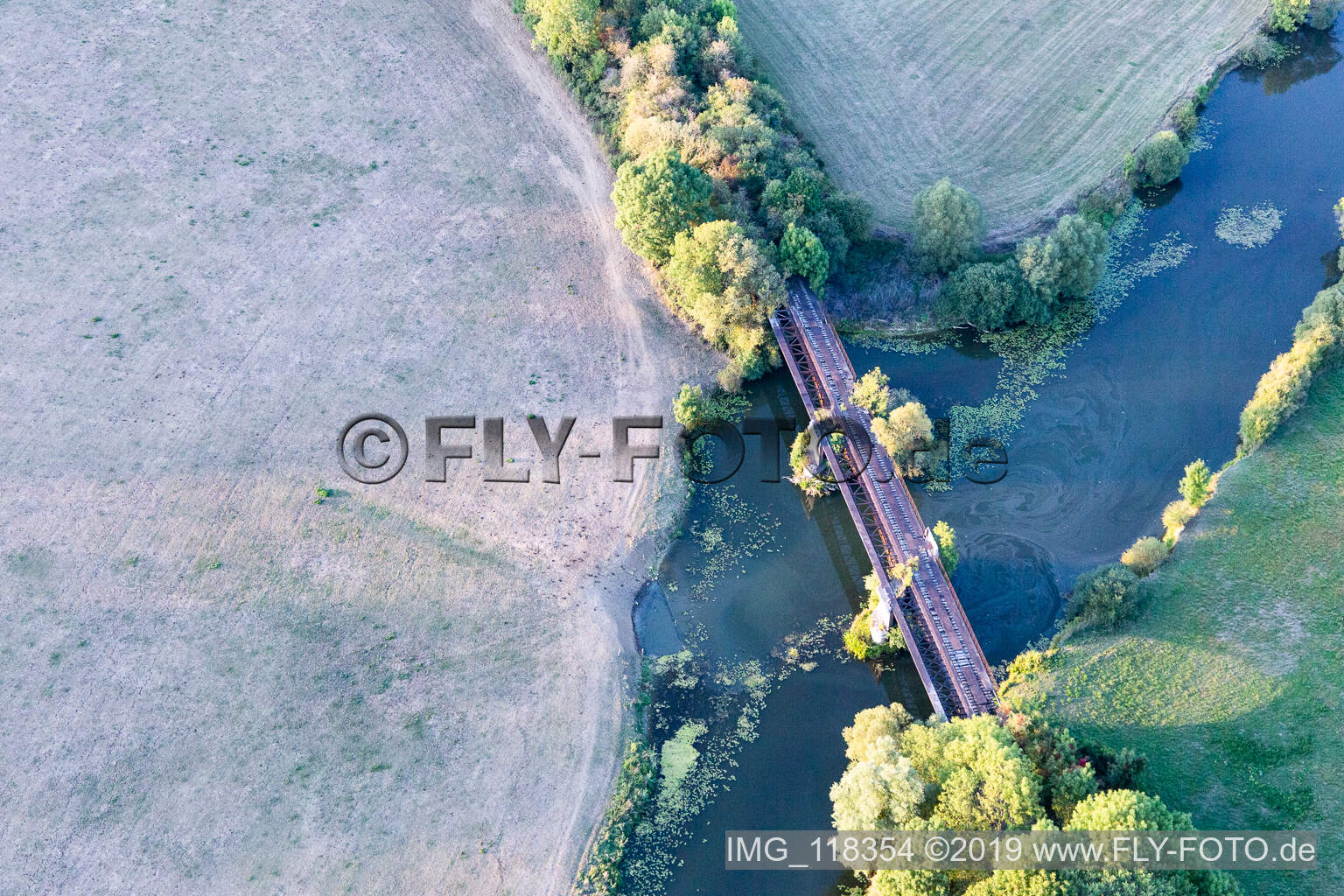 Aerial photograpy of Bridge over the Maas/La Meuse in Sauvigny in the state Meuse, France