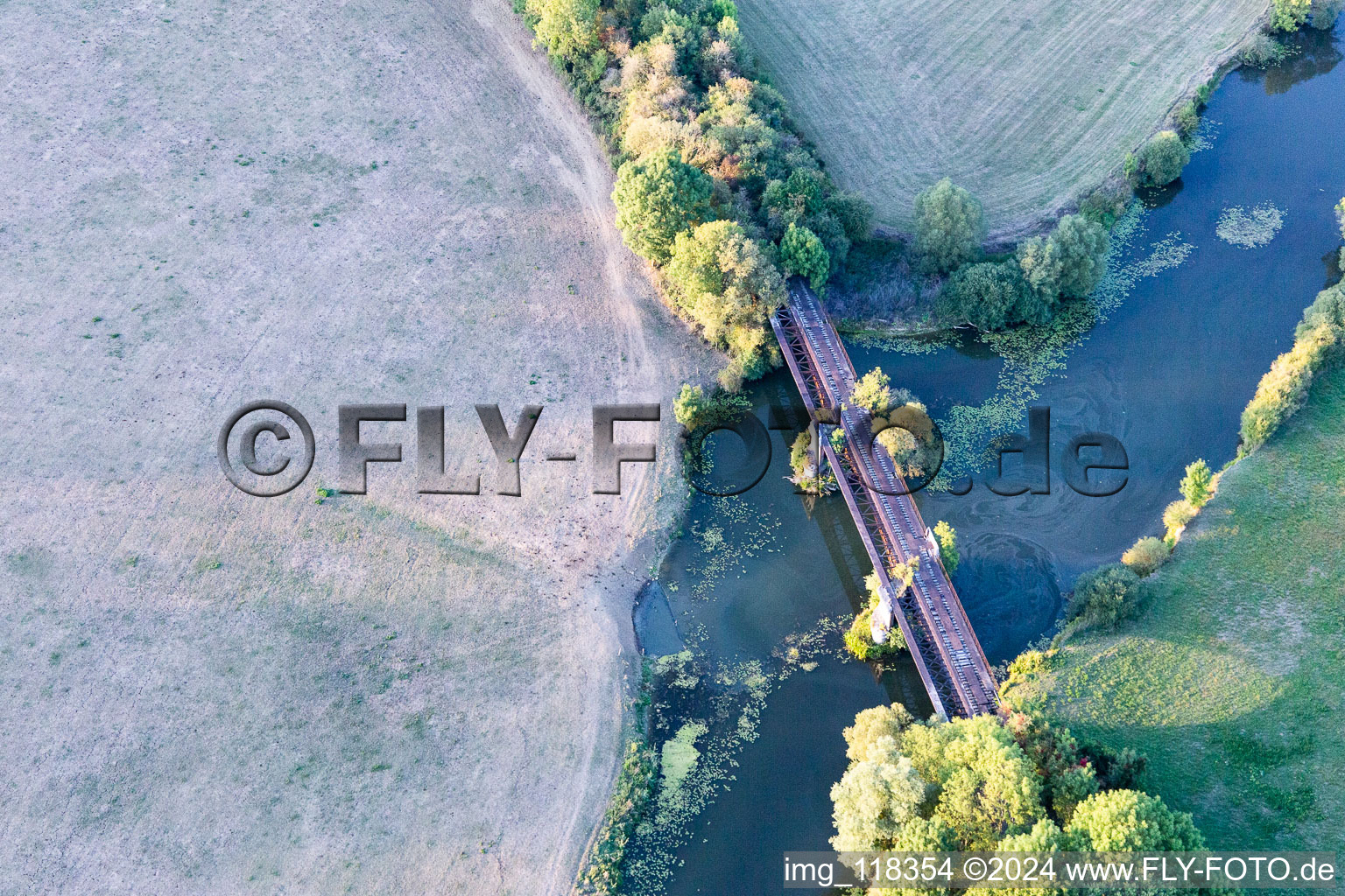 Aerial photograpy of Bridge over the Maas/La Meuse in Sauvigny in the state Meuse, France