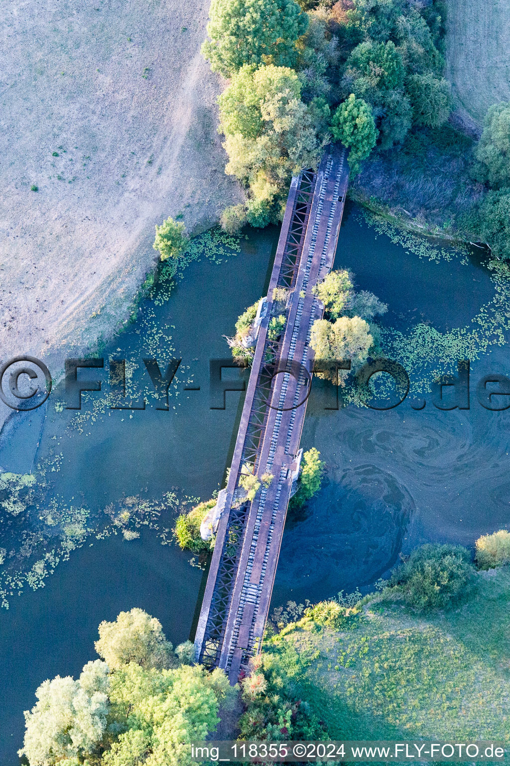 Oblique view of Bridge over the Maas/La Meuse in Sauvigny in the state Meuse, France