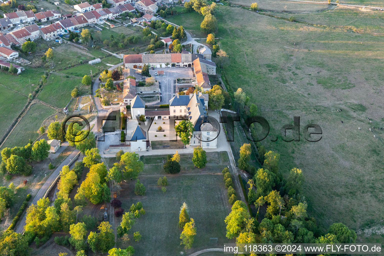 Aerial view of Château de Montbras in Montbras in the state Meuse, France