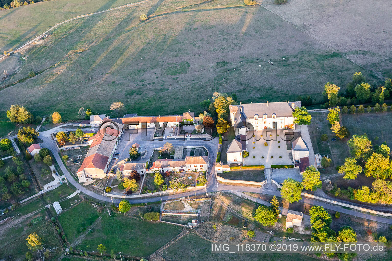 Aerial photograpy of Palace Chateau de Montbras and Hostellerie de L'Isle en Bray in Montbras in Grand Est, France