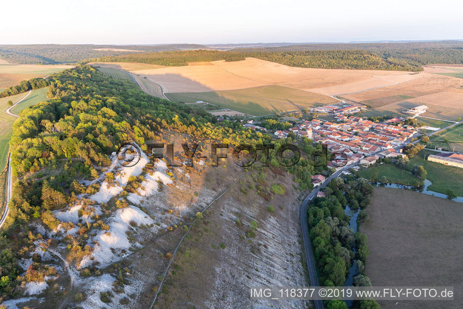 Oblique view of Paragliding launch sites above the Chètre in Champougny in the state Meuse, France
