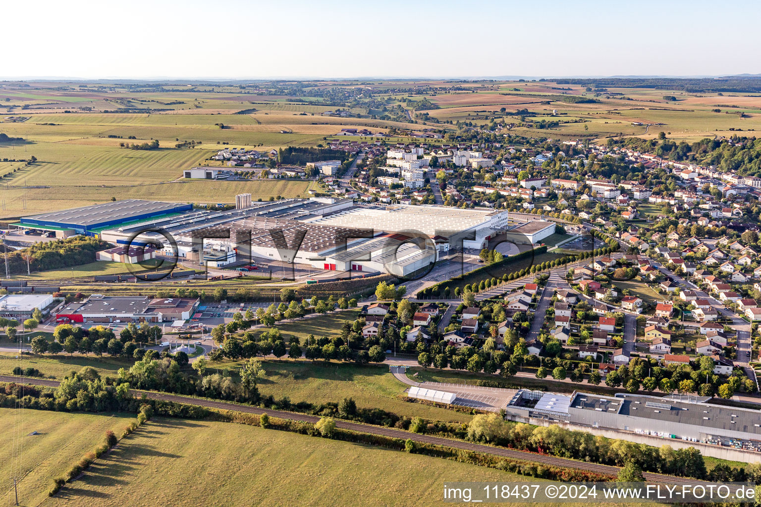 Buildings and production halls on the food manufacturer's premises Nestle Waters Supply Est in Contrexeville in Grand Est, France