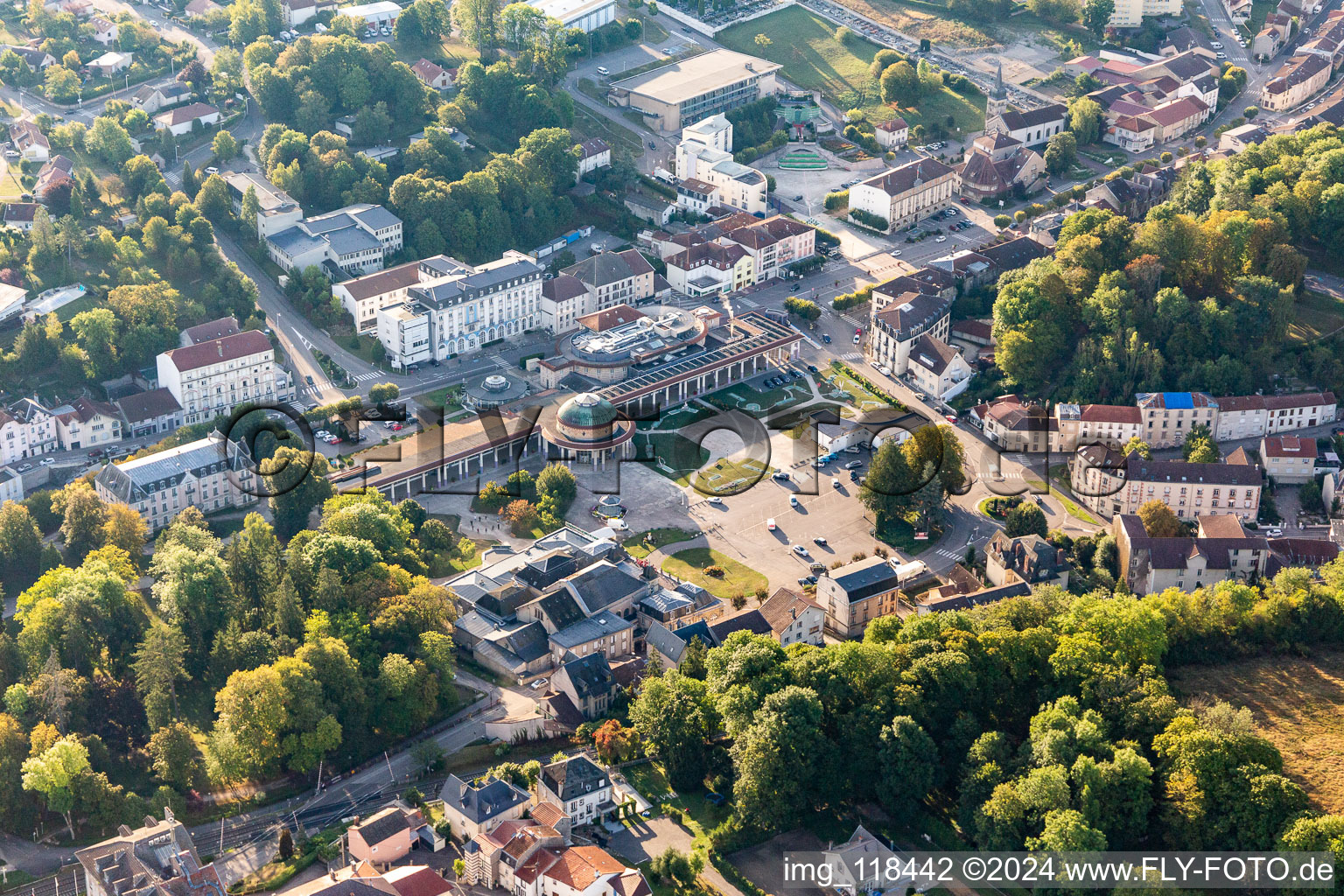 Aerial view of Spa and Casino Thermes de Contrexeville in Contrexeville in Grand Est, France