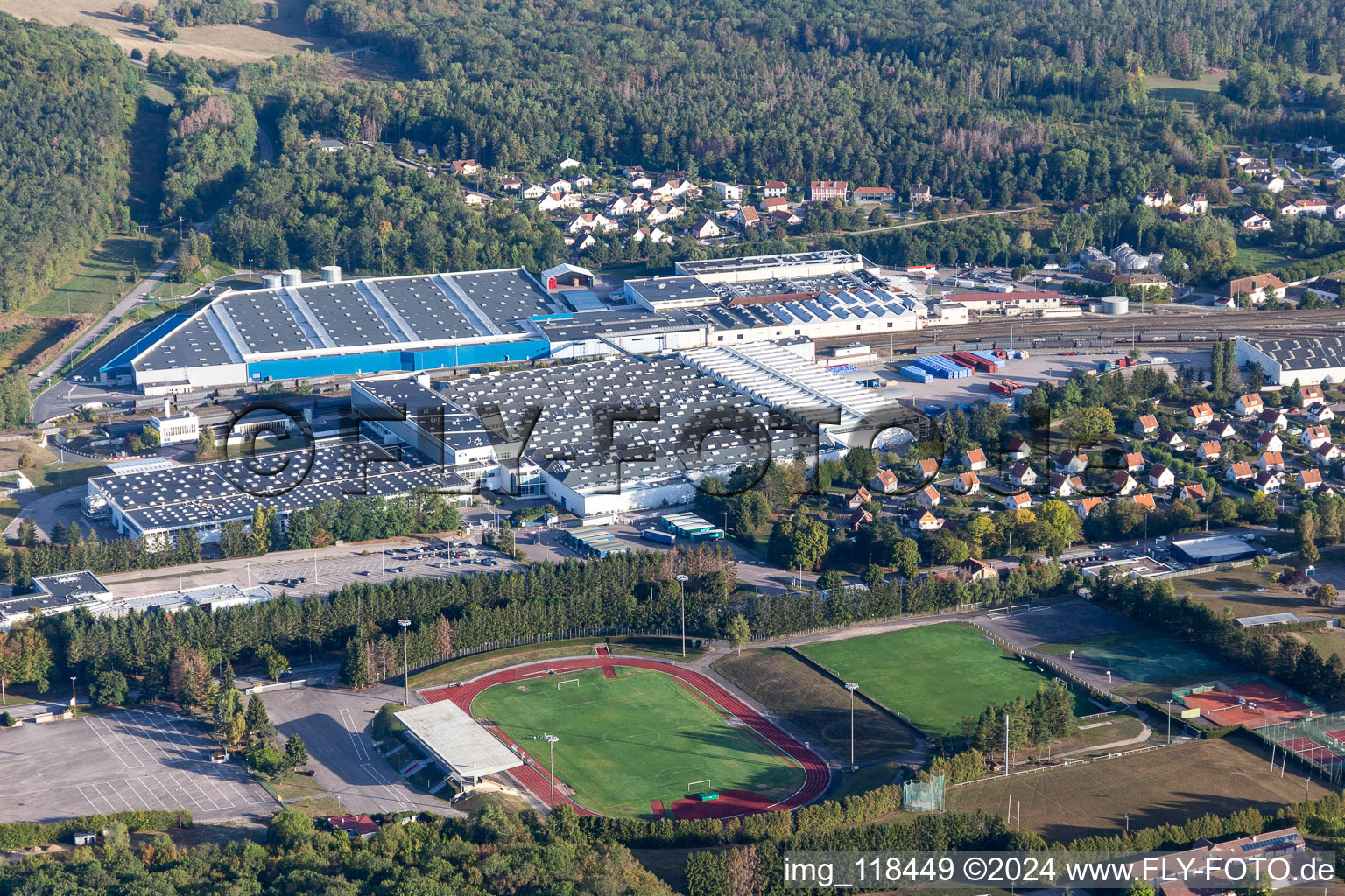 Buildings and production halls on the food manufacturer's premises Nestle Waters Supply Est in Vittel in Grand Est, France