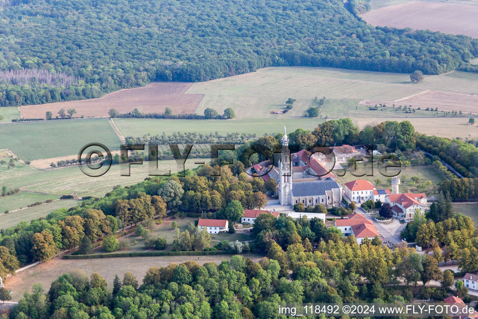 Drone recording of Basilica of Sion in Saxon-Sion in the state Meurthe et Moselle, France