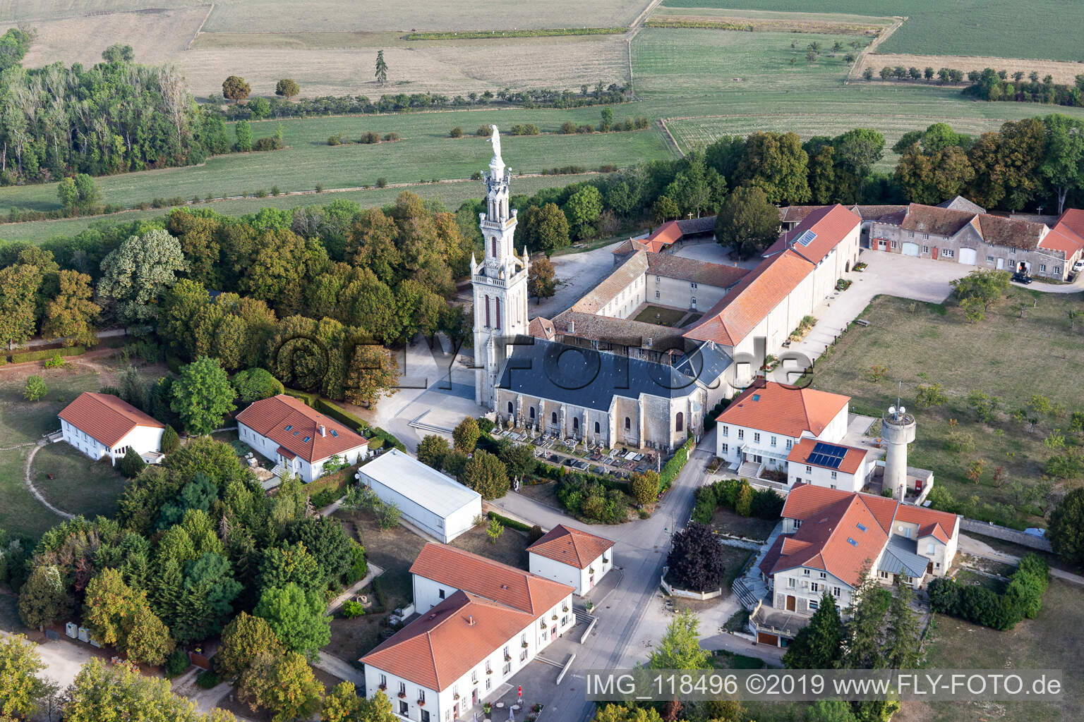Basilica of Sion in Saxon-Sion in the state Meurthe et Moselle, France from a drone
