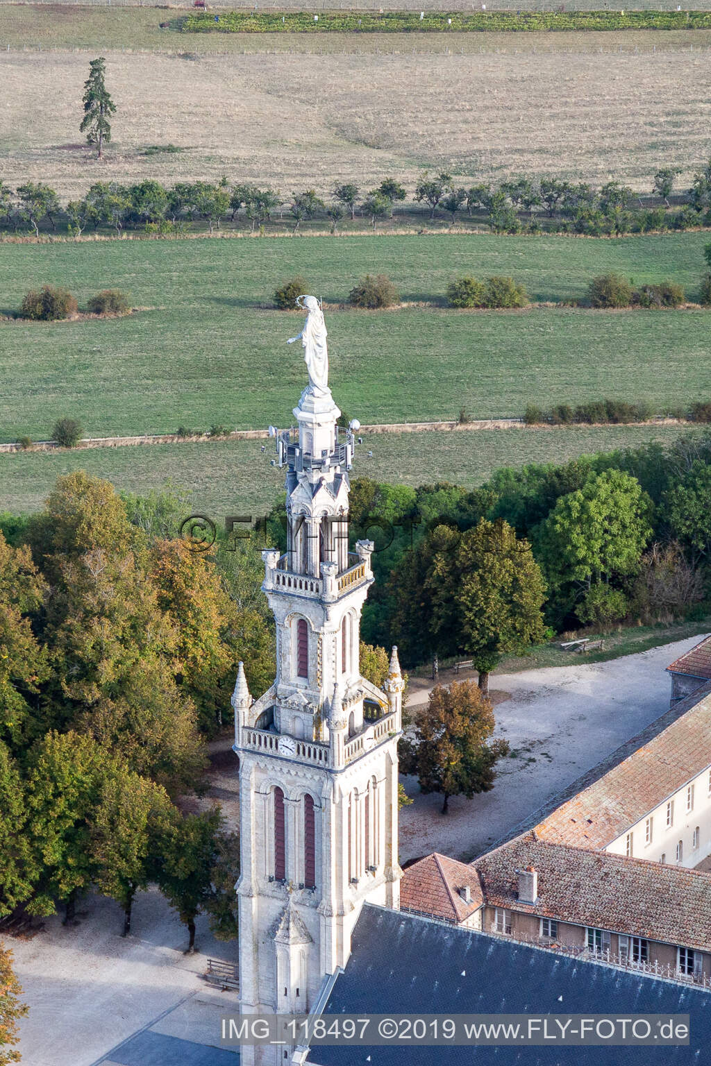 Basilica of Sion in Saxon-Sion in the state Meurthe et Moselle, France seen from a drone