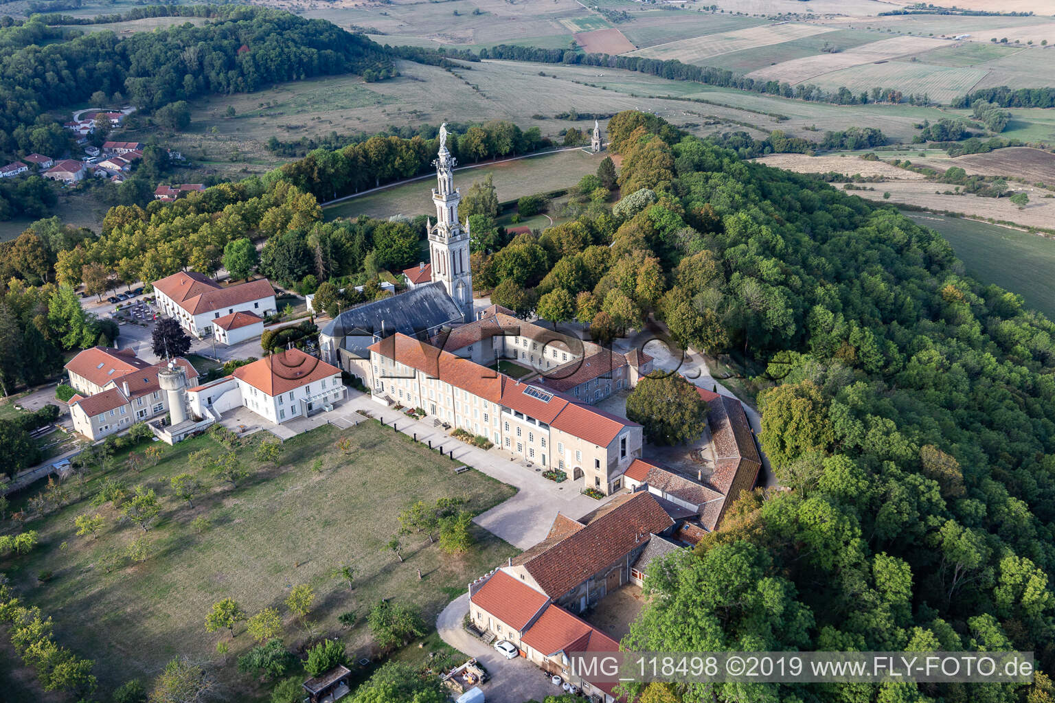 Aerial view of Basilica of Sion in Saxon-Sion in the state Meurthe et Moselle, France