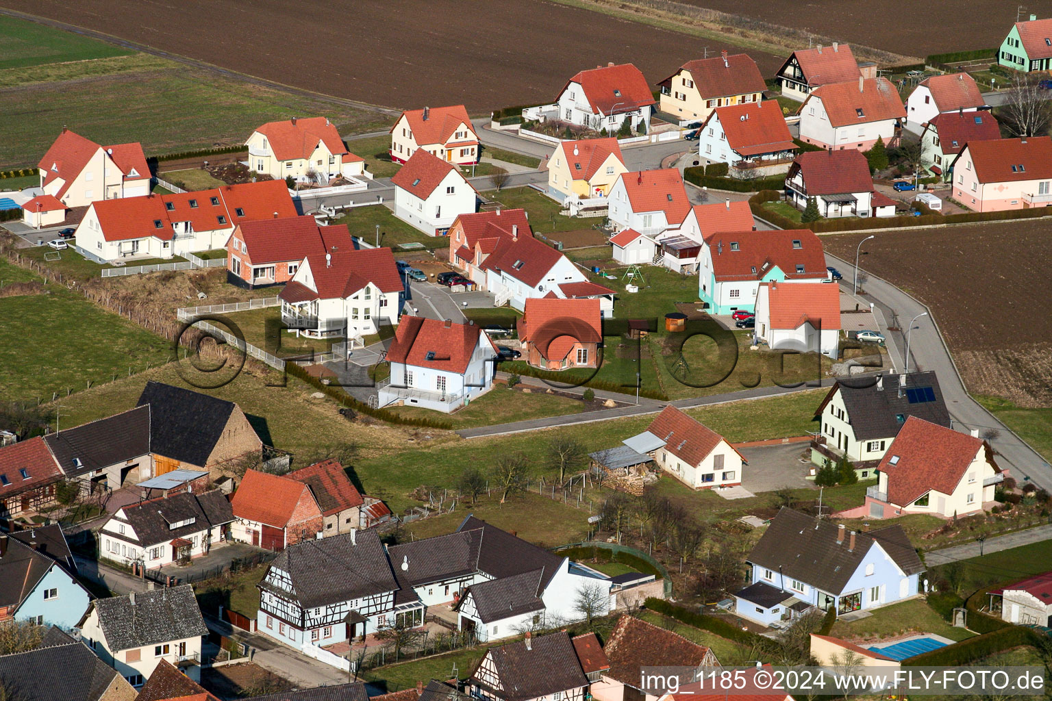 Salmbach in the state Bas-Rhin, France seen from above