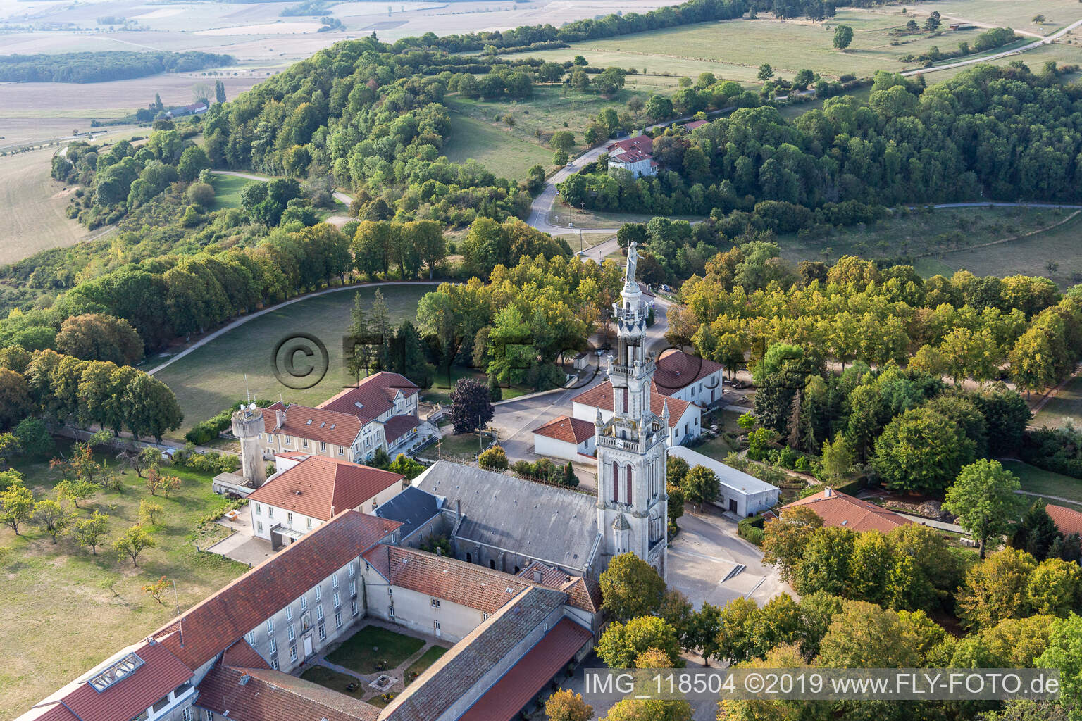 Basilica of Sion in Saxon-Sion in the state Meurthe et Moselle, France out of the air