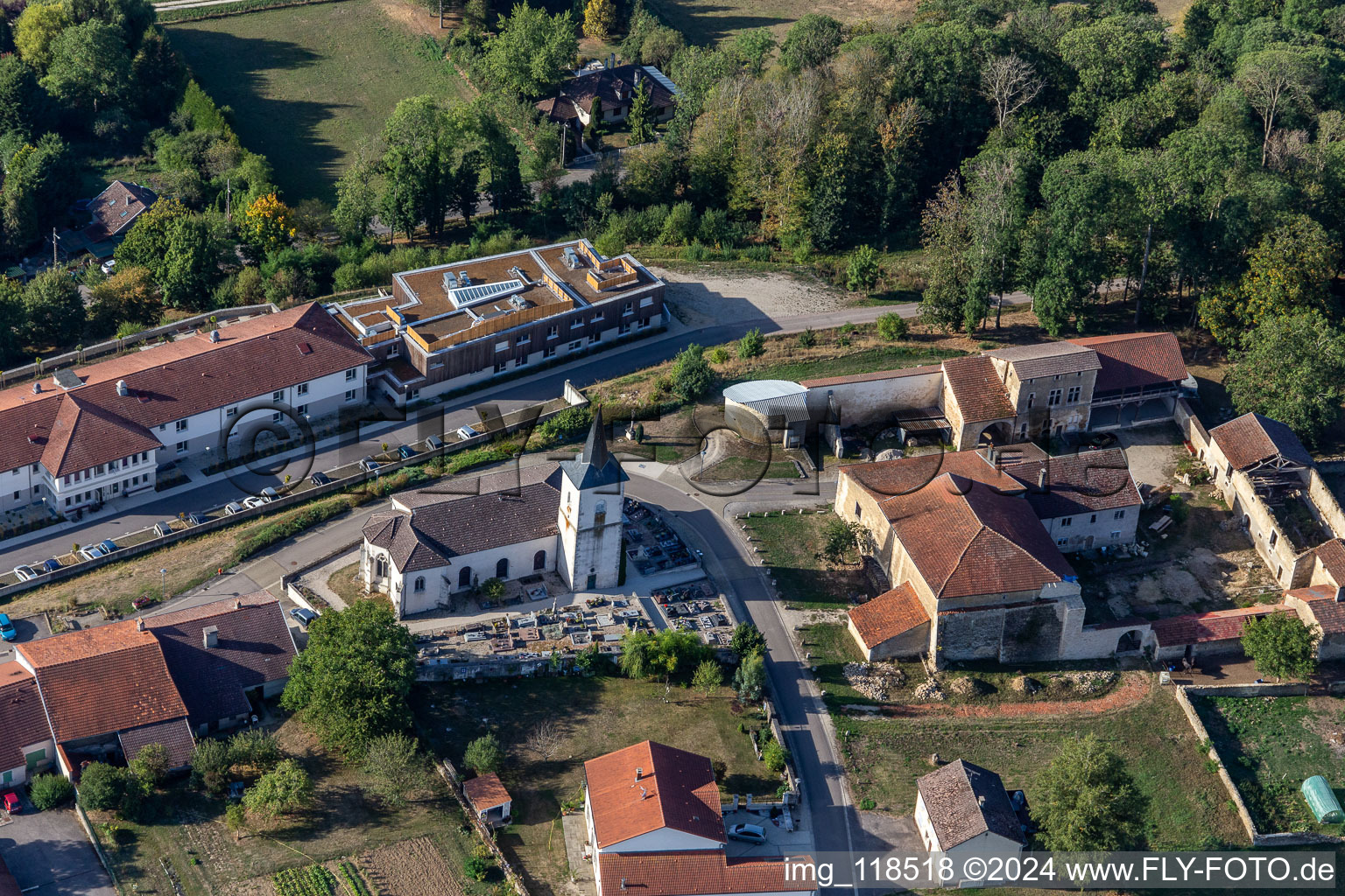 Aerial view of Dommartin-sur-Vraine in the state Vosges, France