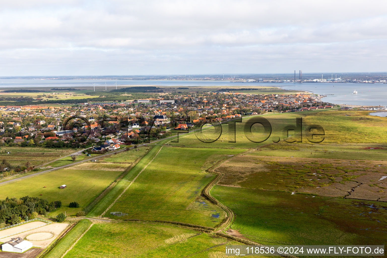 Oblique view of Fanø in the state South Denmark, Denmark