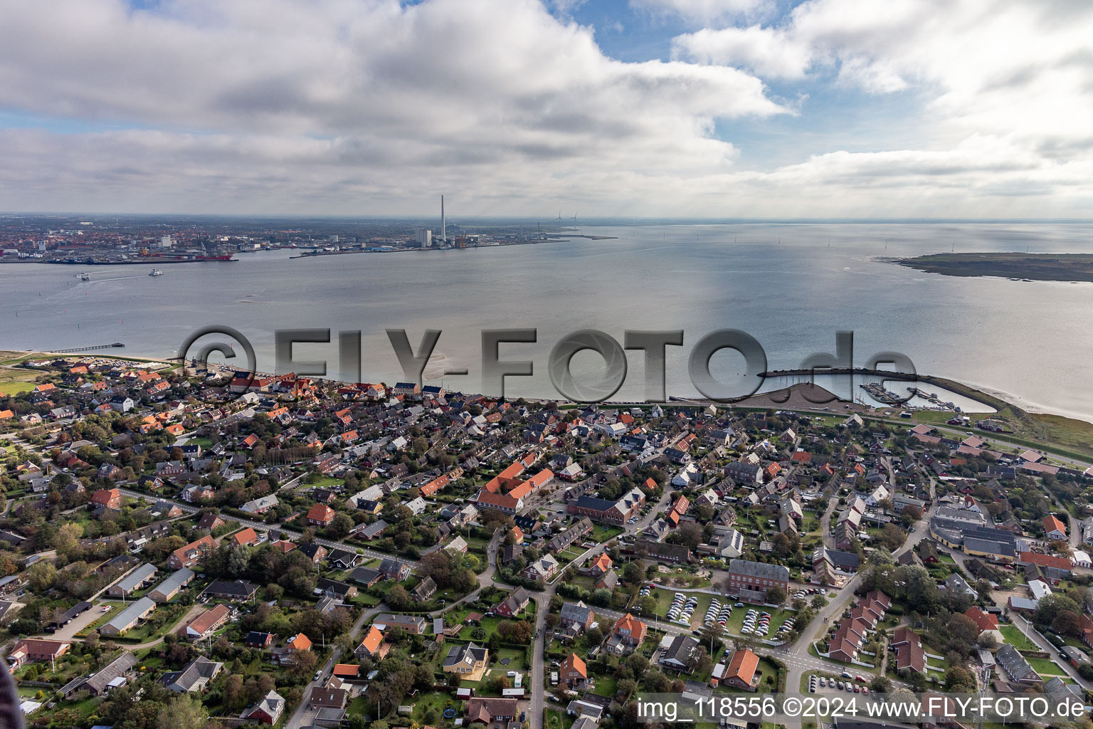 Aerial view of Harbor in the district Nordby in Fanø in the state South Denmark, Denmark