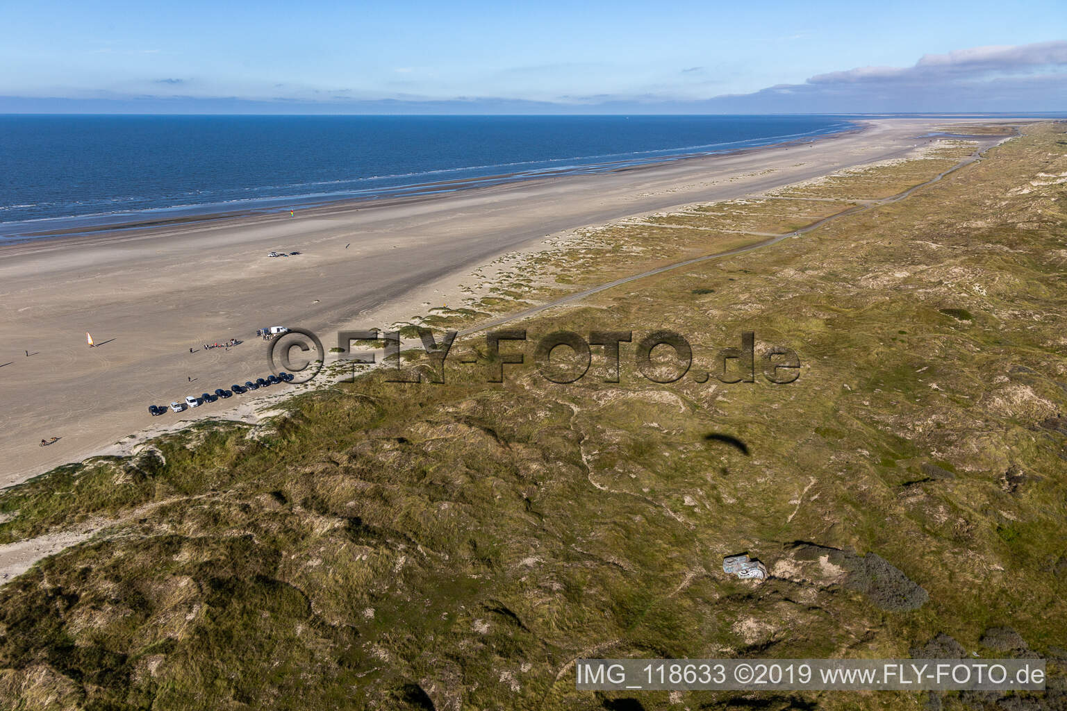 Aerial photograpy of Bunkers in the dunes in Fanø in the state South Denmark, Denmark