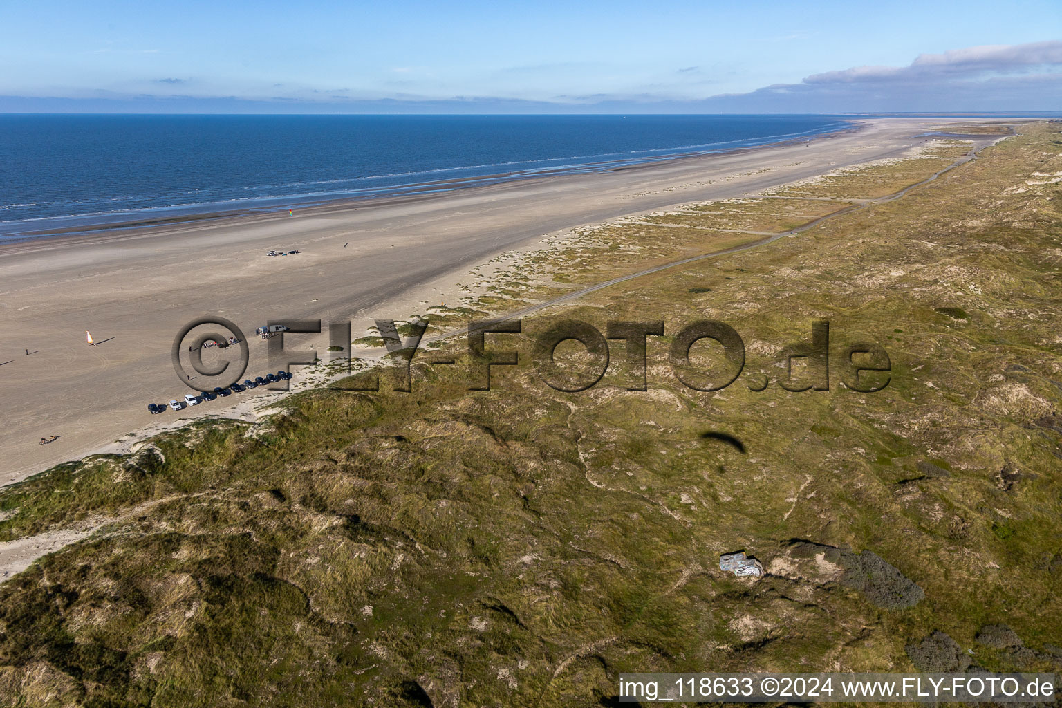 Aerial photograpy of Bunker in the dunes in Fanø in the state South Denmark, Denmark