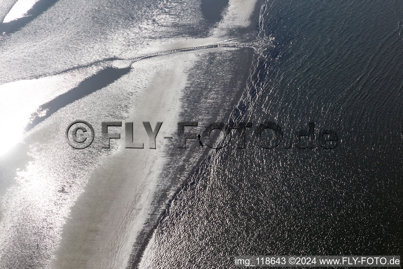 Aerial view of West coast at low tide in Fanø in the state South Denmark, Denmark