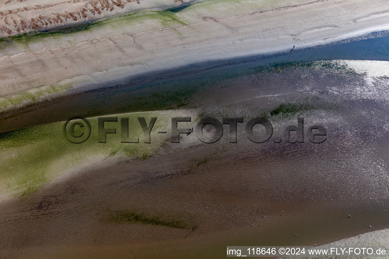 Oblique view of West coast at low tide in Fanø in the state South Denmark, Denmark