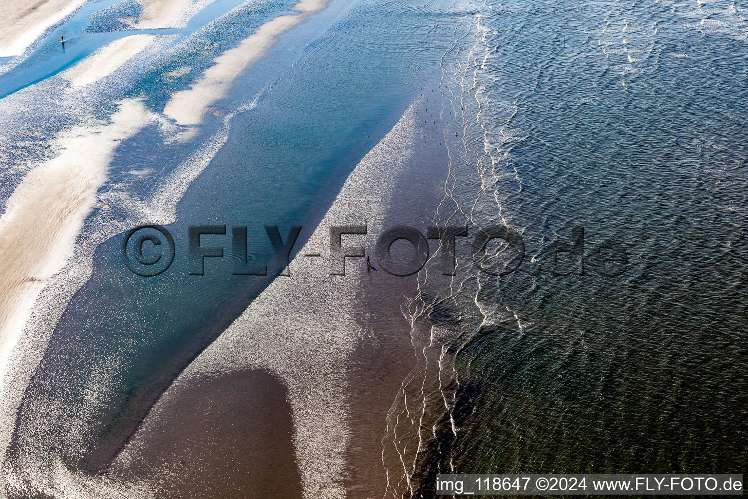 Aerial view of Beach landscape along the of North Sea in Fanoe in Syddanmark, Denmark