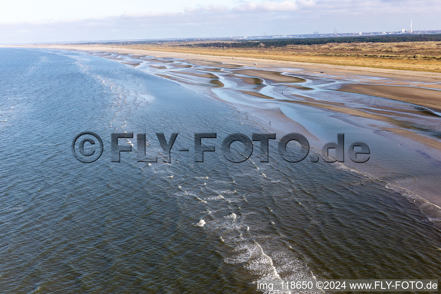 West coast at low tide in Fanø in the state South Denmark, Denmark from above