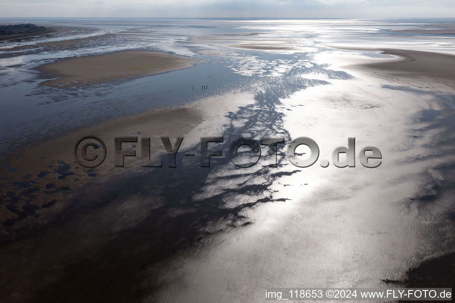 West coast at low tide in Fanø in the state South Denmark, Denmark seen from above