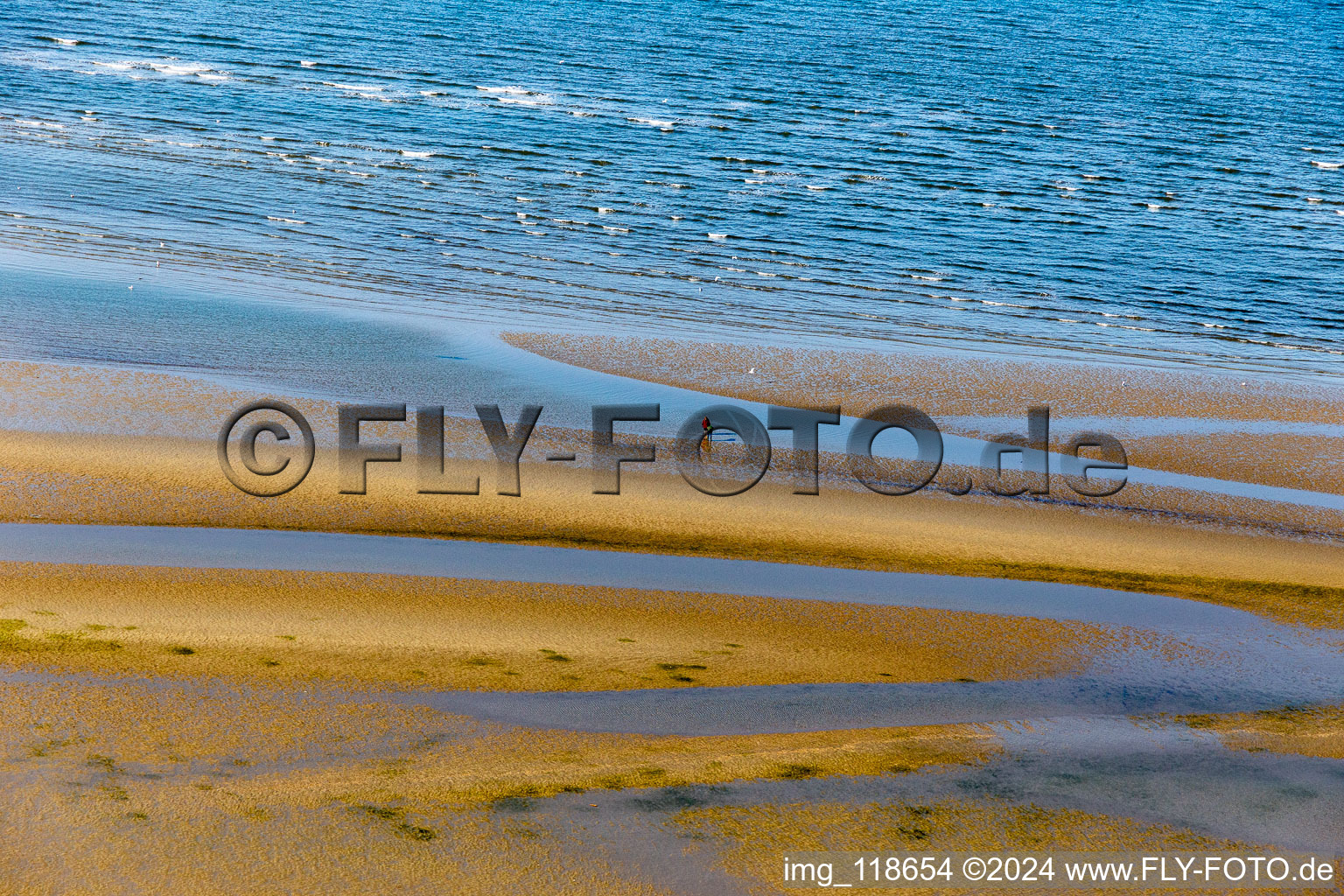 West coast at low tide in Fanø in the state South Denmark, Denmark from the plane