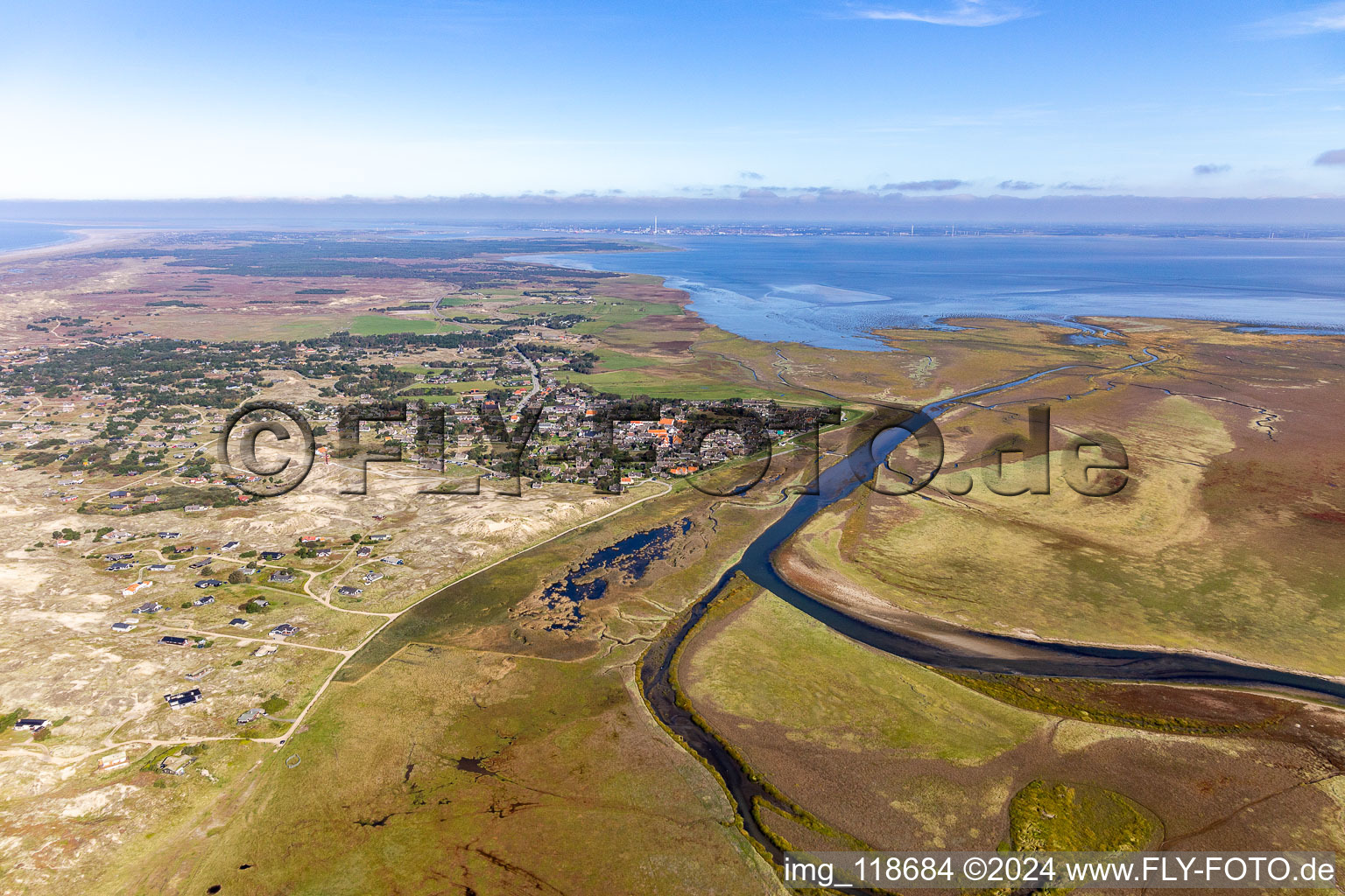 Aerial view of Sønderho in the state South Denmark, Denmark