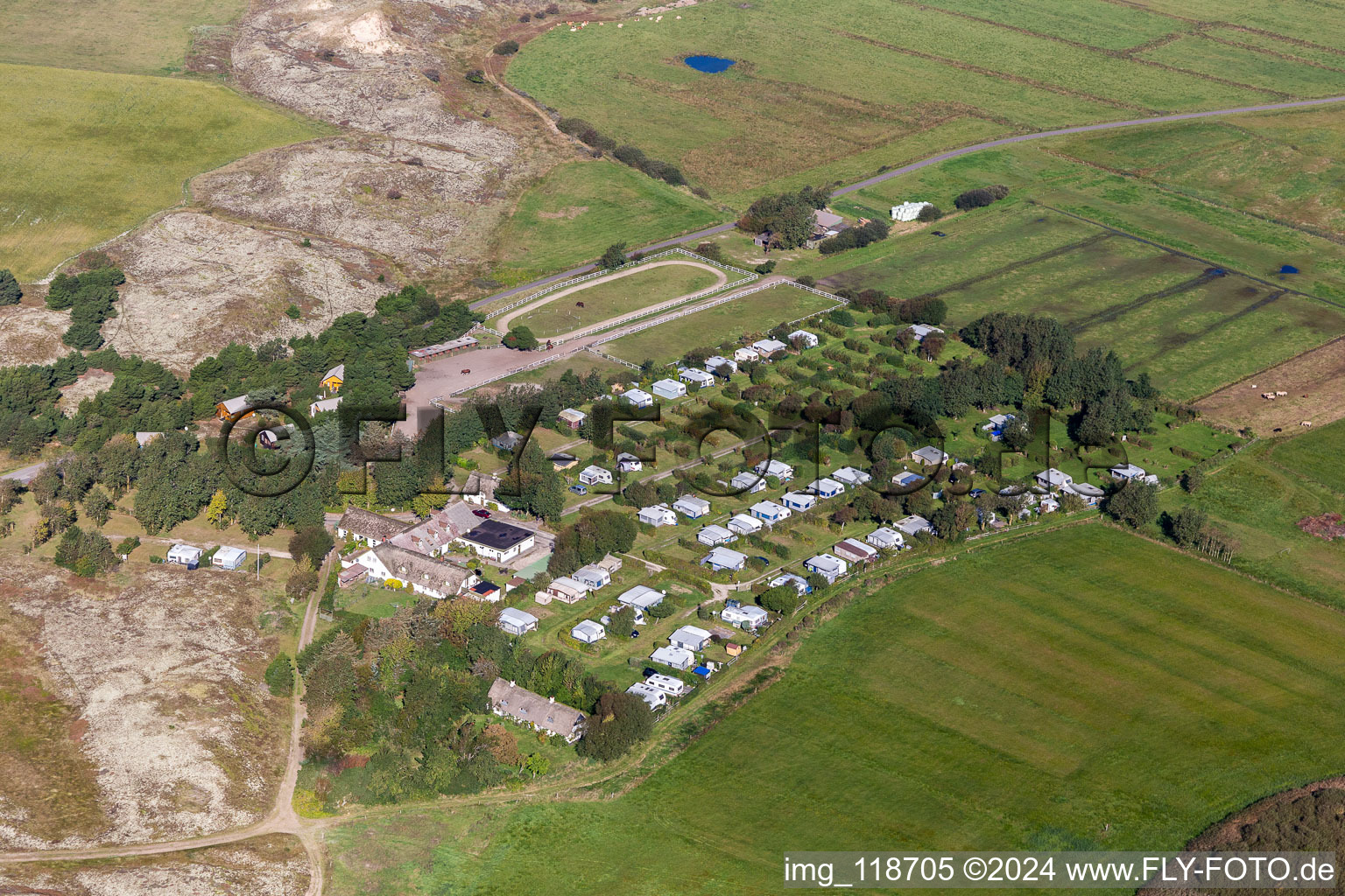 Aerial view of Sønderho New Camping in Fanø in the state South Denmark, Denmark