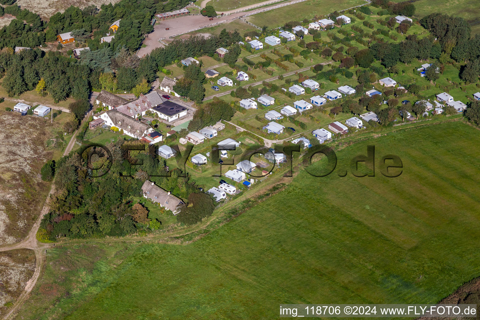 Aerial photograpy of Sønderho New Camping in Fanø in the state South Denmark, Denmark