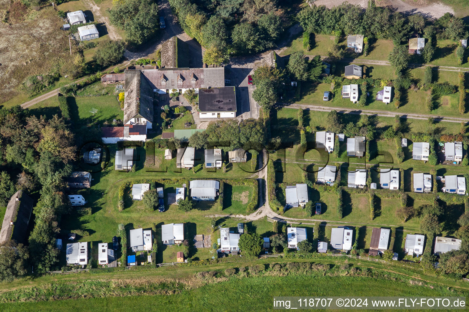 Oblique view of Sønderho New Camping in Fanø in the state South Denmark, Denmark