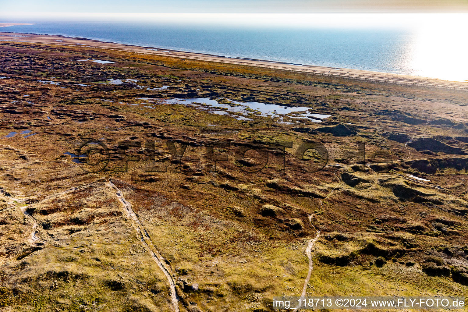 Aerial view of Wadden Sea National Park in Fanø in the state South Denmark, Denmark