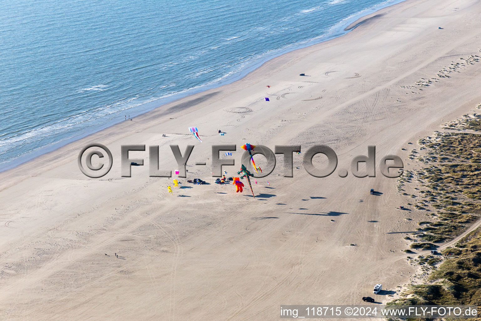 Kites on the West Beach in Fanø in the state South Denmark, Denmark