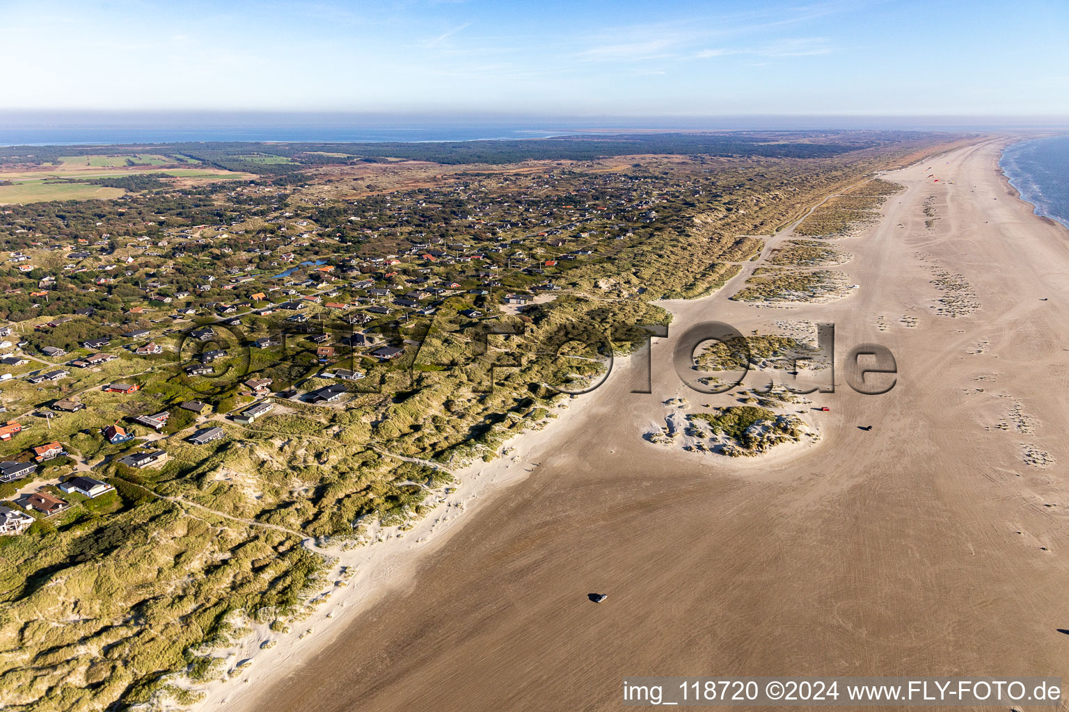 Aerial view of Rindby Beach in Fanø in the state South Denmark, Denmark