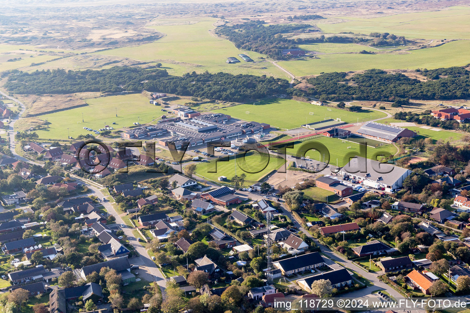 School and library in the district Nordby in Fanø in the state South Denmark, Denmark out of the air