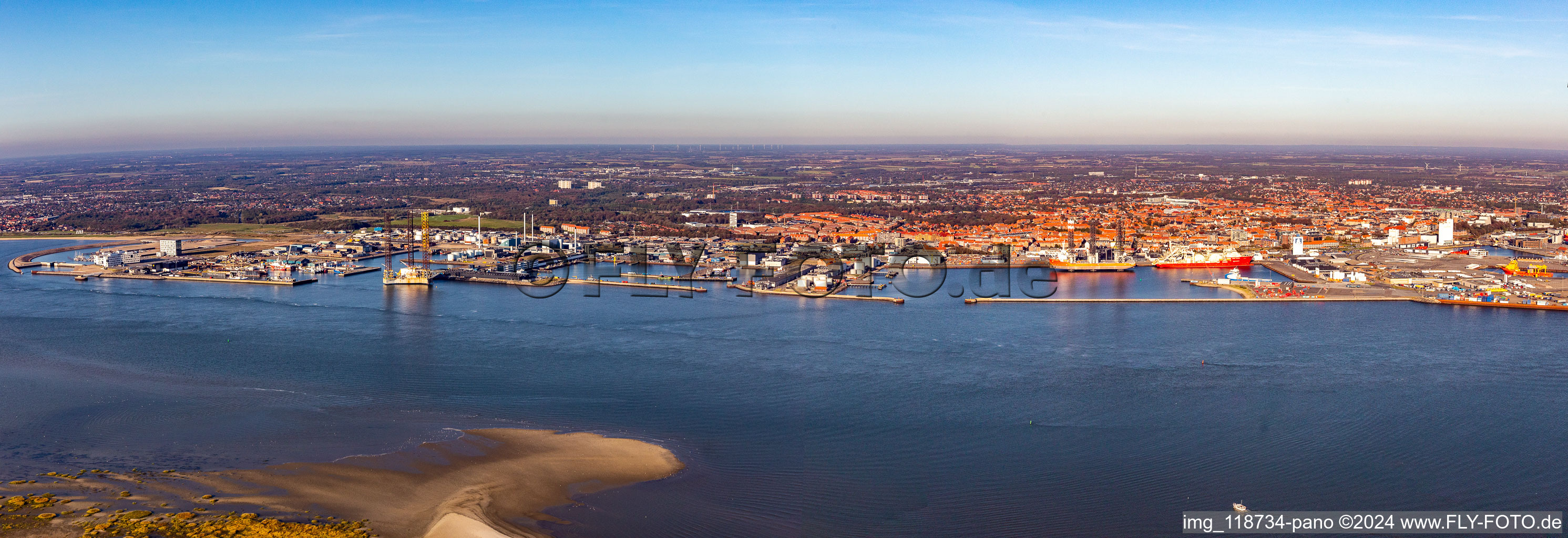 Port facilities on the seashore of the North Sea in Esbjerg in Syddanmark, Denmark