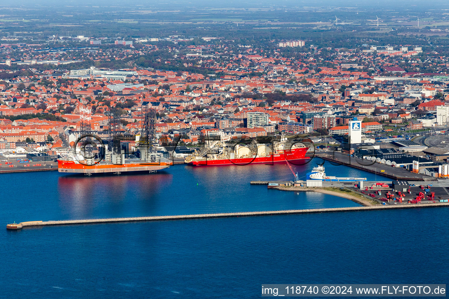 Firefighting ships in the harbour in Esbjerg in the state South Denmark, Denmark