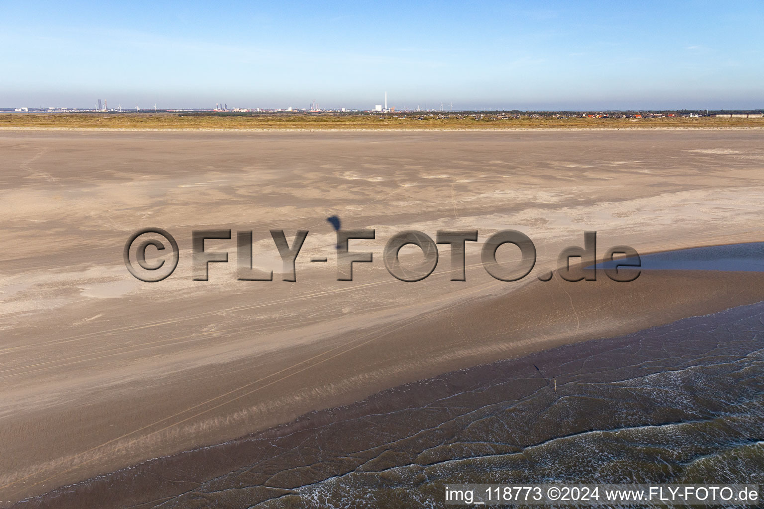 Aerial view of Fanoe Bath Beach in Fanø in the state South Denmark, Denmark